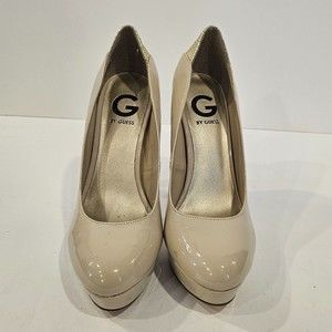 G By Guess Nude Pumps Patent GG WINNA Platform Gold Heel Stiletto Shoes S 8 1/2